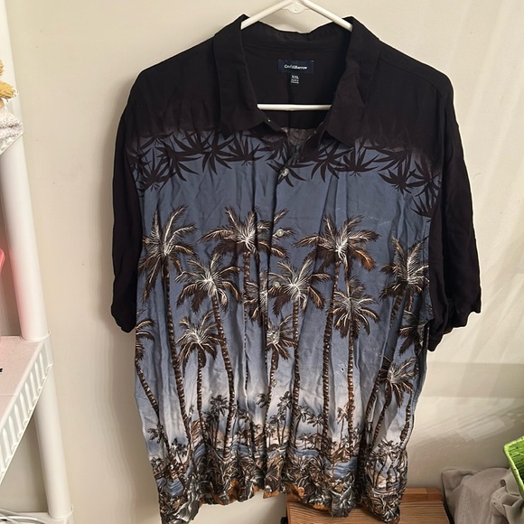 Croft & Barrow Sz XXL Button Up Casual Hawaiian Shirt With Coconut Trees Design - Picture 1 of 4